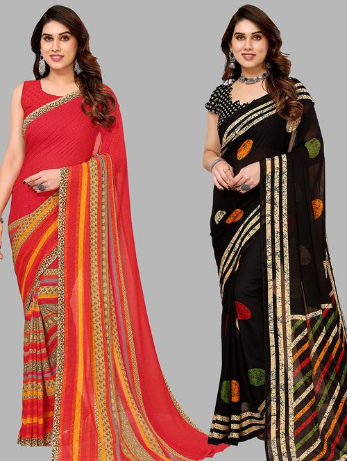 pack of 2 printed sarees - 21440134 - Very Small Image - 1