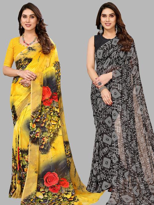 women pack of 2 printed casual sarees - 21440137 - Very Small Image - 1