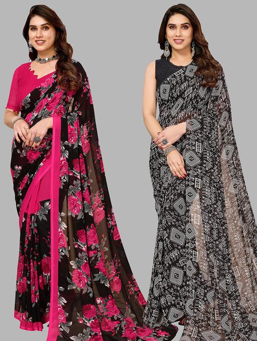 pack of 2 printed casual wear saree with blouse - 21440139 - Very Small Image - 1