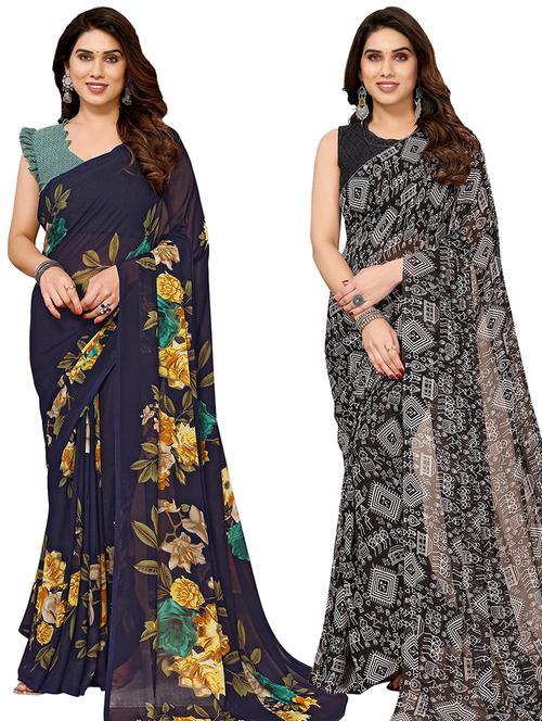 pack of 2 casual wear combo sarees with blouse - 21440140 - Very Small Image - 1
