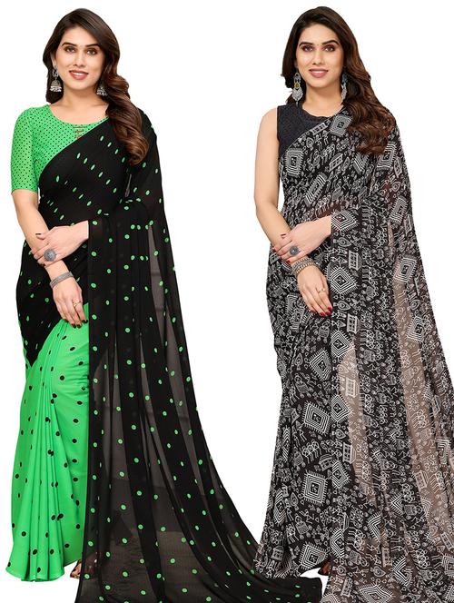 pack of 2 printed casual wear sarees - 21440142 - Very Small Image - 1