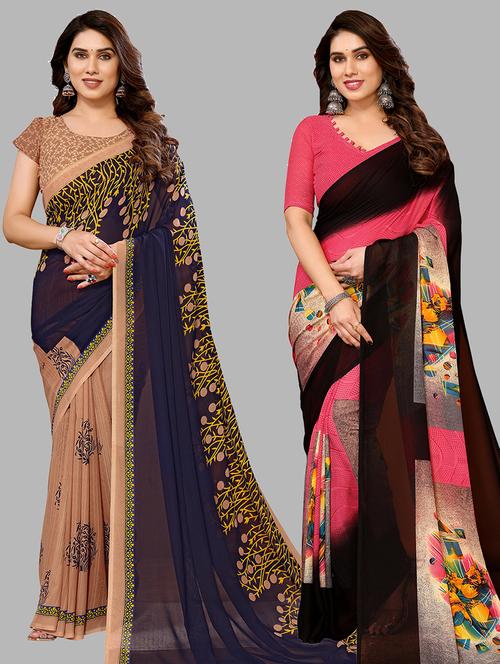 women pack of 2 casual wear sarees with blouse - 21440143 - Very Small Image - 1