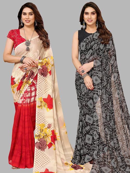 women pack of 2 casual wear sarees - 21440144 - Very Small Image - 1