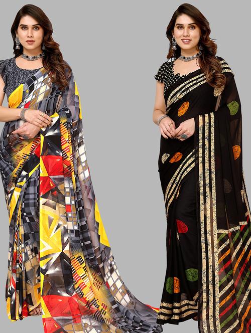 women pack of 2 casual wear sarees with blouse - 21440153 - Very Small Image - 1