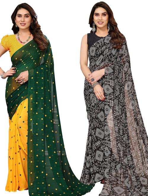 pack of 2 printed casual wear sarees - 21440157 - Very Small Image - 1