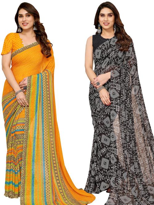 women pack of 2 casual wear sarees with blouse - 21440161 - Very Small Image - 1