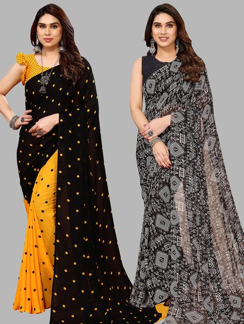 pack of 2 printed casual wear sarees with blouse - 21440162 - Very Small Image - 1