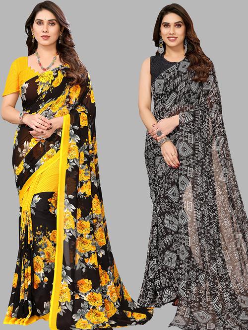 pack of 2 casual wear combo sarees with blouse - 21440163 - Very Small Image - 1