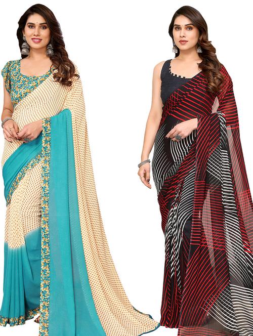 pack of 2 printed casual wear sarees - 21440164 - Very Small Image - 1