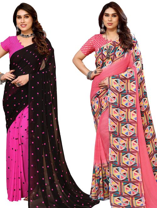 pack of 2 casual wear combo sarees with blouse - 21440165 - Very Small Image - 1