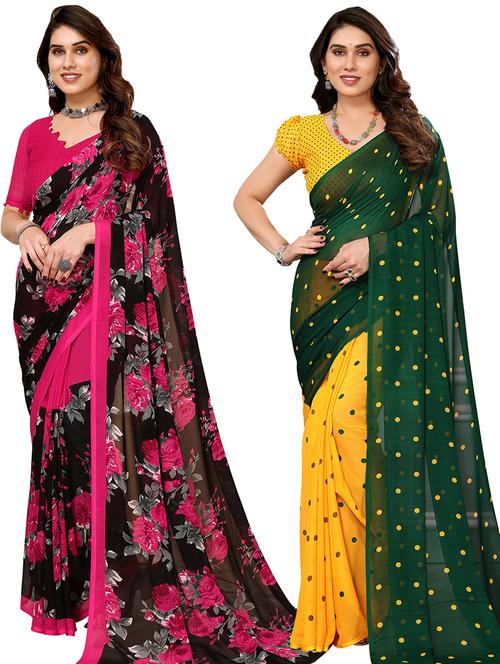 pack of 2 casual wear combo sarees with blouse - 21440169 - Very Small Image - 1