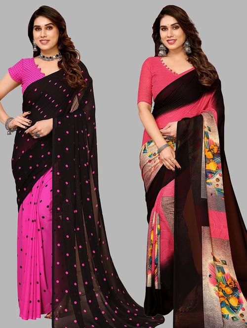 pack of 2 printed sarees with blouse - 21440170 - Very Small Image - 1