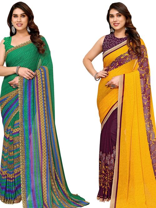 pack of 2 printed casual wear sarees - 21440174 - Very Small Image - 1