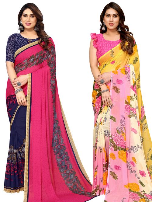 pack of 2 printed casual wear sarees with blouse - 21440175 - Very Small Image - 1