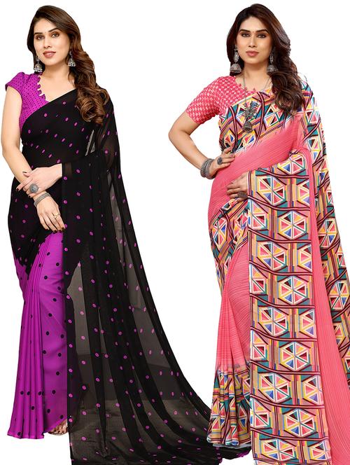 pack of 2 printed casual wear sarees - 21440176 - Very Small Image - 1