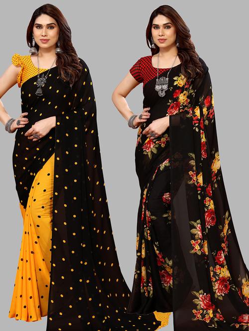 pack of 2 casual wear combo sarees with blouse - 21440181 - Very Small Image - 1