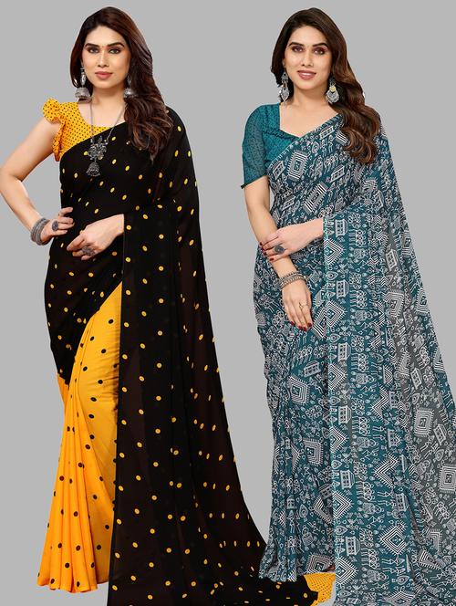 pack of 2 women printed sarees with blouse - 21440182 - Very Small Image - 1