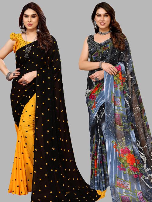pack of 2 casual wear combo sarees with blouse - 21440183 - Very Small Image - 1