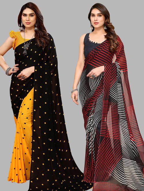 pack of 2 casual wear combo sarees with blouse - 21440184 - Very Small Image - 1