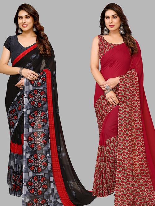 women pack of 2 casual wear sarees with blouse - 21440186 - Very Small Image - 1