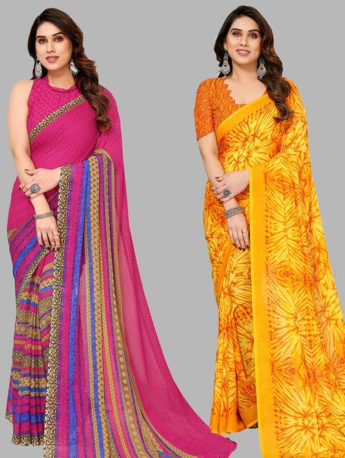 pack of 2 printed casual wear sarees with blouse - 21440187 - Very Small Image - 1
