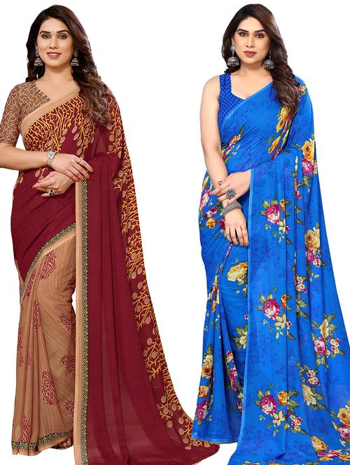 pack of 2 casual wear combo sarees with blouse - 21440189 - Very Small Image - 1