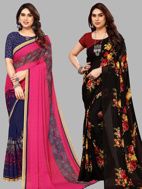 women pack of 2 casual wear sarees with blouse - 21440190 - Very Small Image - 1