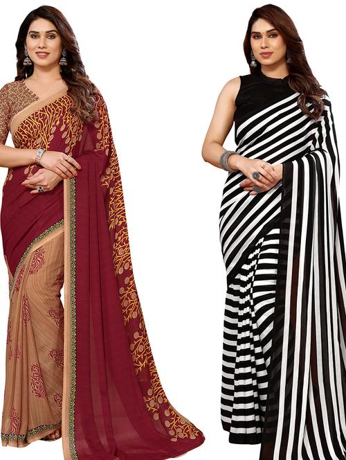 pack of 2 printed sarees with blouse - 21440194 - Very Small Image - 1