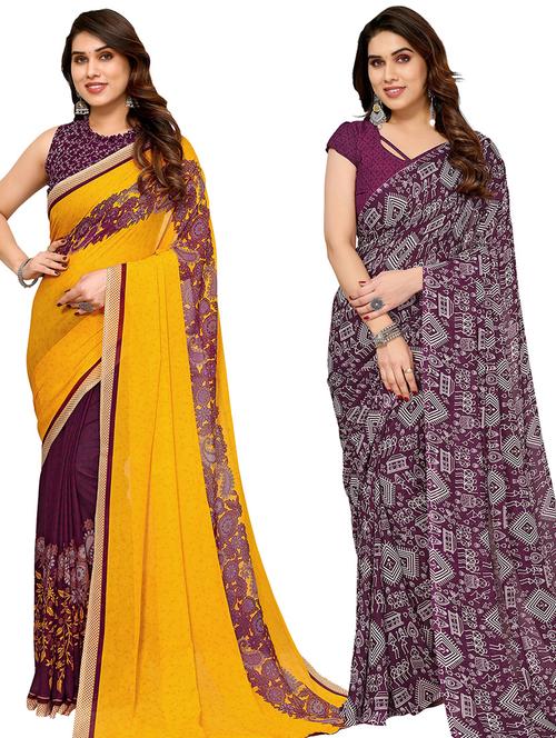 pack of 2 printed sarees with blouse - 21440197 - Very Small Image - 1