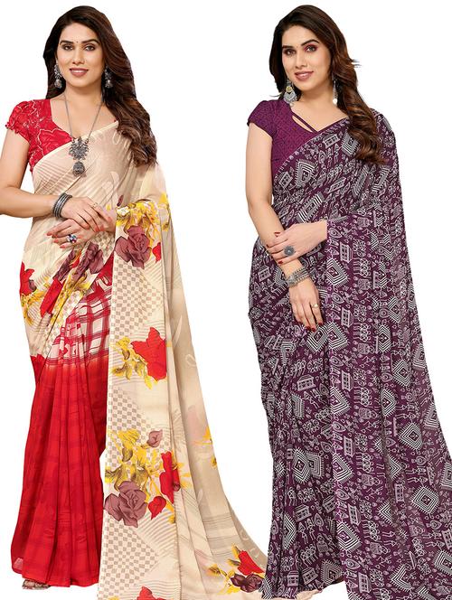 pack of 2 casual wear combo sarees with blouse - 21440198 - Very Small Image - 1