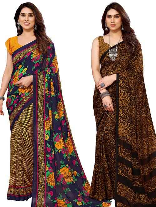 pack of 2 printed casual wear sarees with blouse - 21440199 - Very Small Image - 1