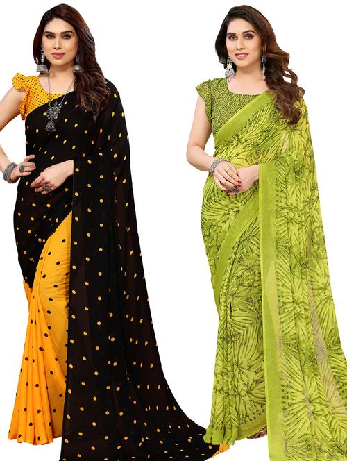 pack of 2 printed casual wear sarees with blouse - 21440200 - Very Small Image - 1
