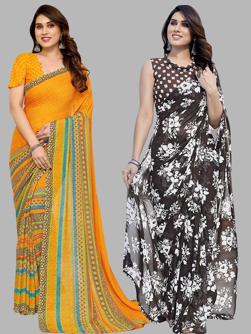 pack of 2 printed casual wear sarees with blouse - 21440202 - Very Small Image - 1