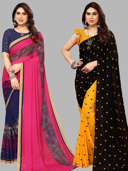 pack of 2 casual wear combo sarees with blouse - 21440203 - Very Small Image - 1