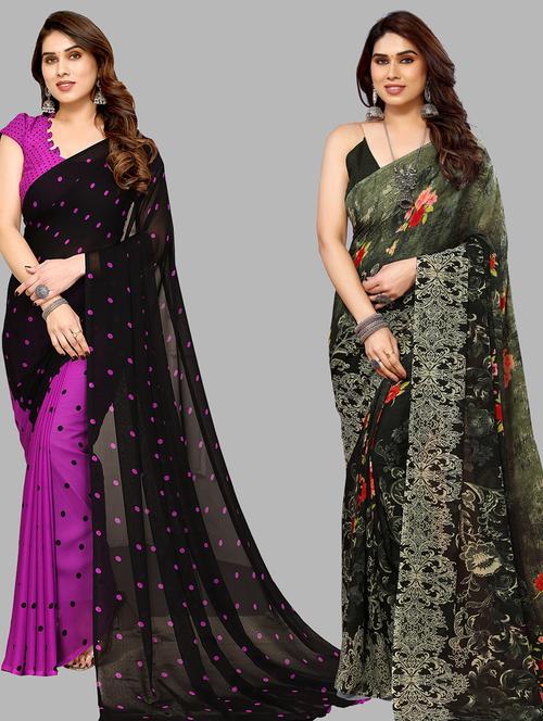 women pack of 2 casual wear sarees with blouse - 21440205 - Very Small Image - 1