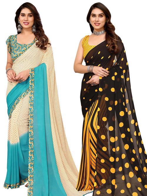 pack of 2 casual wear combo sarees with blouse - 21440206 - Very Small Image - 1