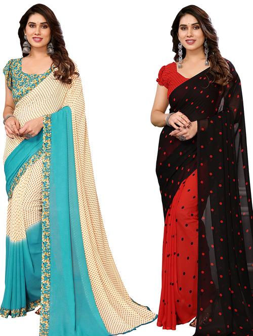 pack of 2 casual wear combo sarees with blouse - 21440207 - Very Small Image - 1