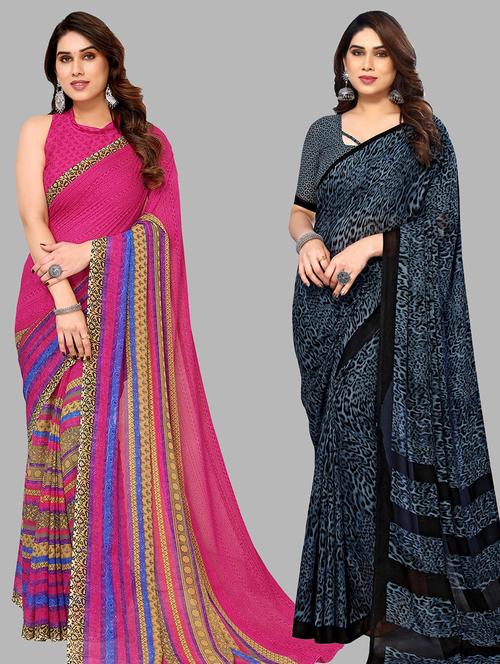 women pack of 2 casual wear sarees with blouse - 21440208 - Very Small Image - 1