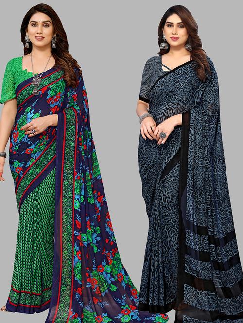pack of 2 printed casual wear sarees - 21440209 - Very Small Image - 1