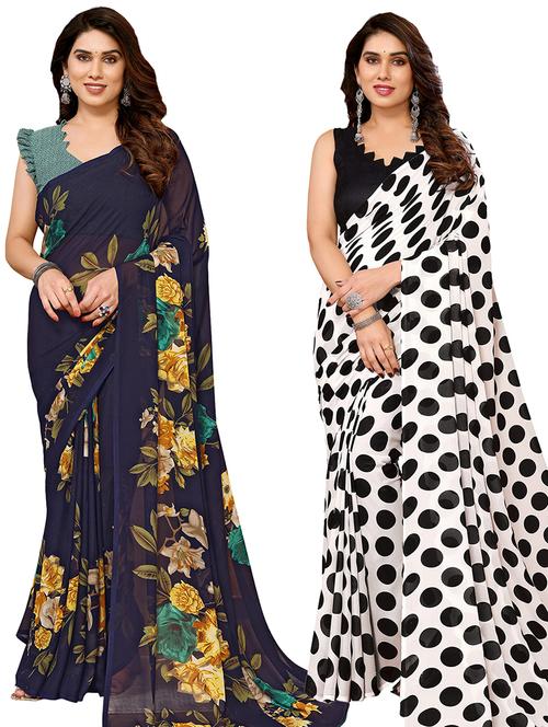 women pack of 2 casual wear sarees with blouse - 21440213 - Very Small Image - 1
