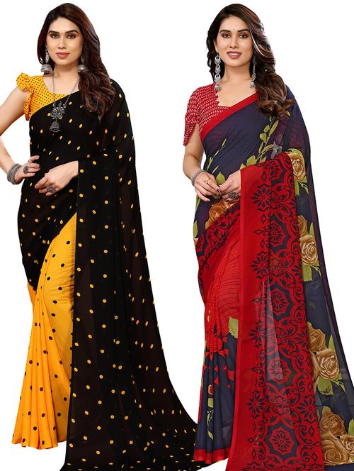pack of 2 printed casual wear saree with blouse - 21440221 - Very Small Image - 1