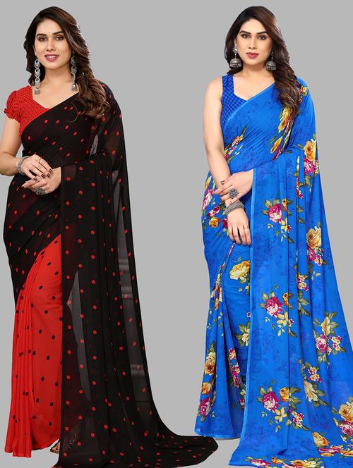 pack of 2 printed casual wear saree with blouse - 21440222 - Very Small Image - 1