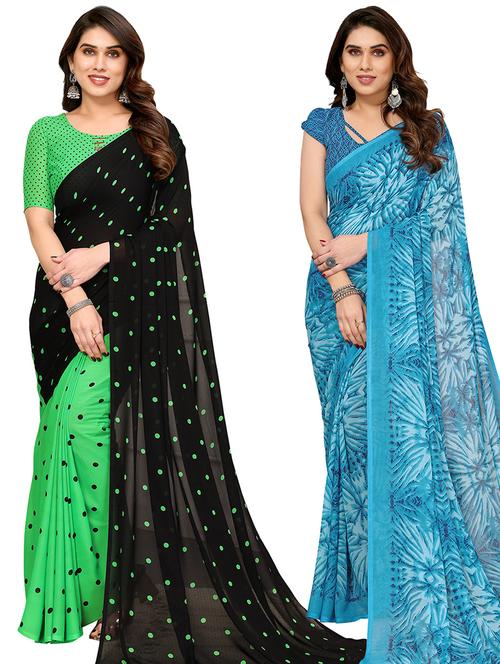 pack of 2 printed casual wear sarees with blouse - 21440223 - Very Small Image - 1