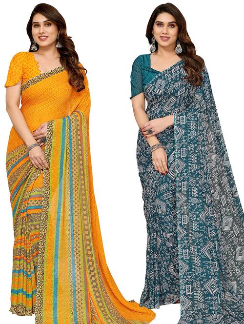 women pack of 2 printed casual sarees - 21440224 - Very Small Image - 1