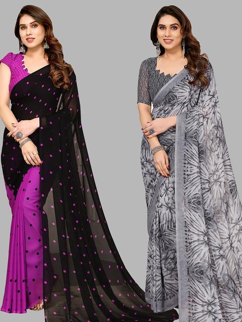 women pack of 2 casual wear sarees with blouse - 21440226 - Very Small Image - 1