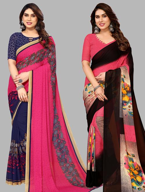 pack of 2 casual wear combo sarees with blouse - 21440227 - Very Small Image - 1