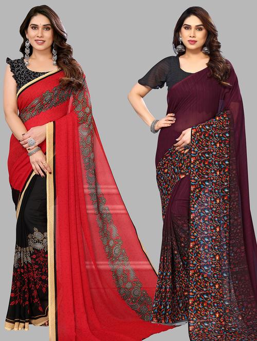 women pack of 2 casual wear sarees with blouse - 21440228 - Very Small Image - 1