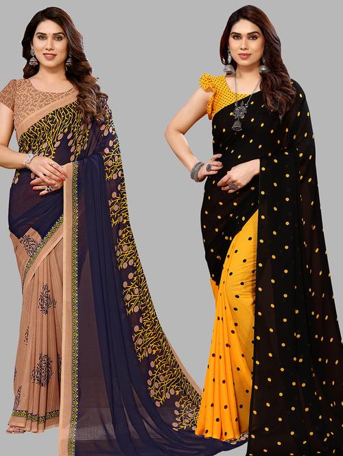 women pack of 2 casual wear sarees with blouse - 21440230 - Very Small Image - 1
