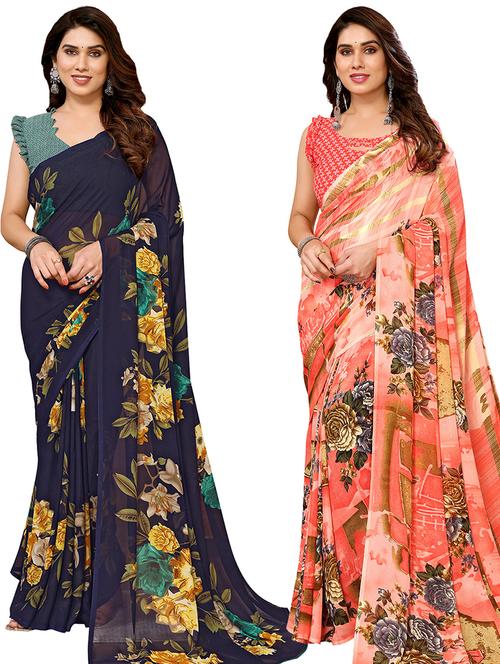 pack of 2 printed sarees - 21440231 - Very Small Image - 1