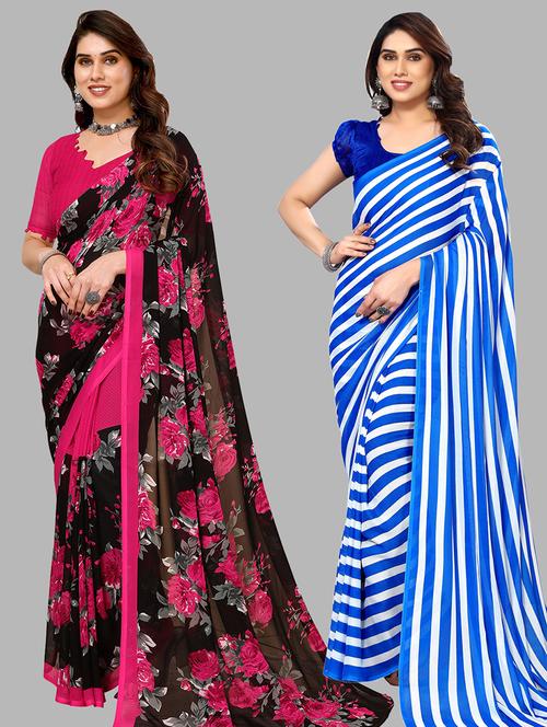 pack of 2 casual wear combo sarees with blouse - 21440232 - Very Small Image - 1